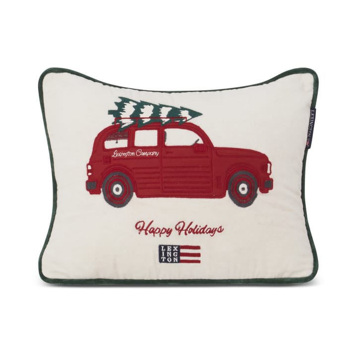 Holiday Car Organic Cotton Velvet poduszka 30x40 cm - White-red multi - Lexington