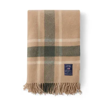 Koc Frame Checked Recycled 130x170 cm - Beżowo-zielony - Lexington