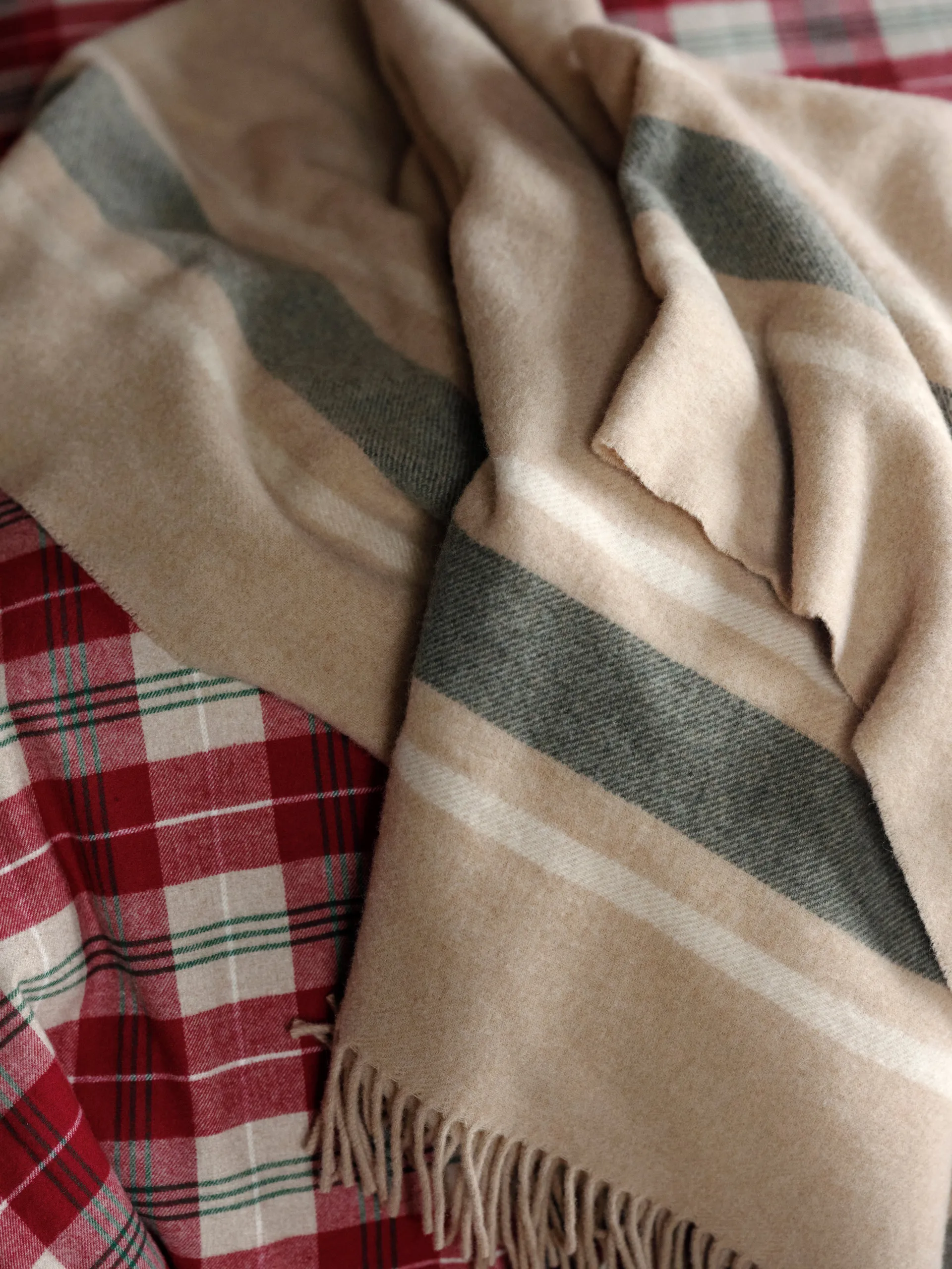 Koc Frame Checked Recycled 130x170 cm, Beżowo-zielony Lexington