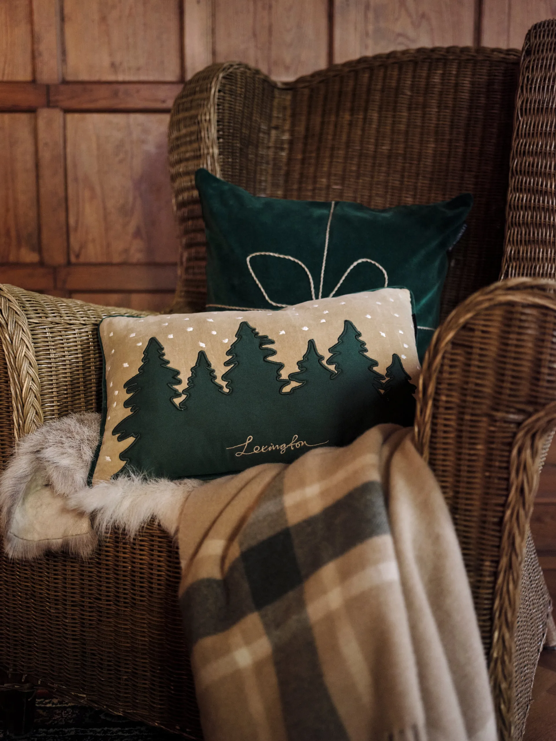 Koc Frame Checked Recycled 130x170 cm, Beżowo-zielony Lexington