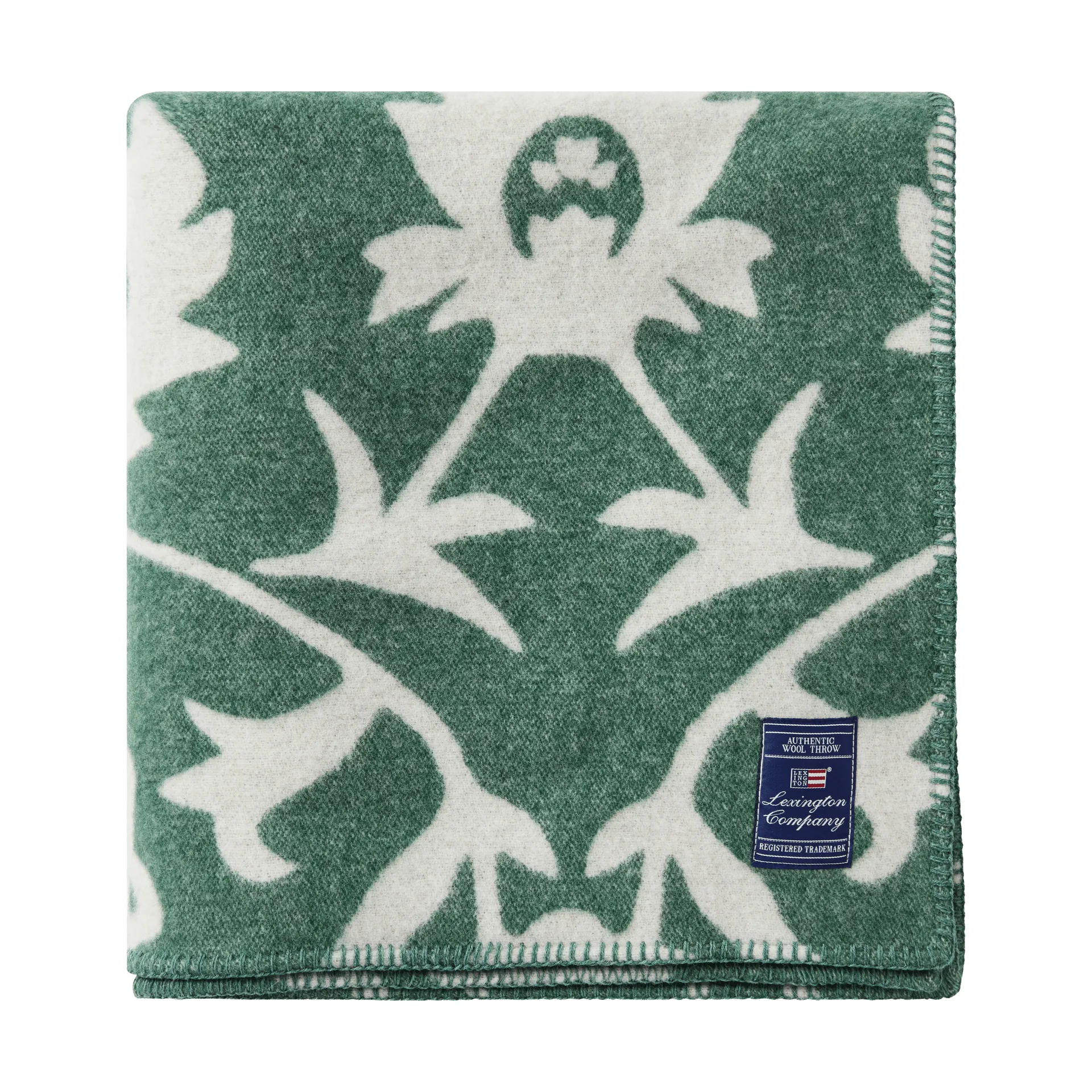 Koc wełniany żakardowy Flower, Green-Light beige Lexington