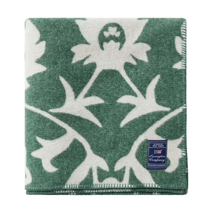 Koc wełniany żakardowy Flower - Green-Light beige - Lexington
