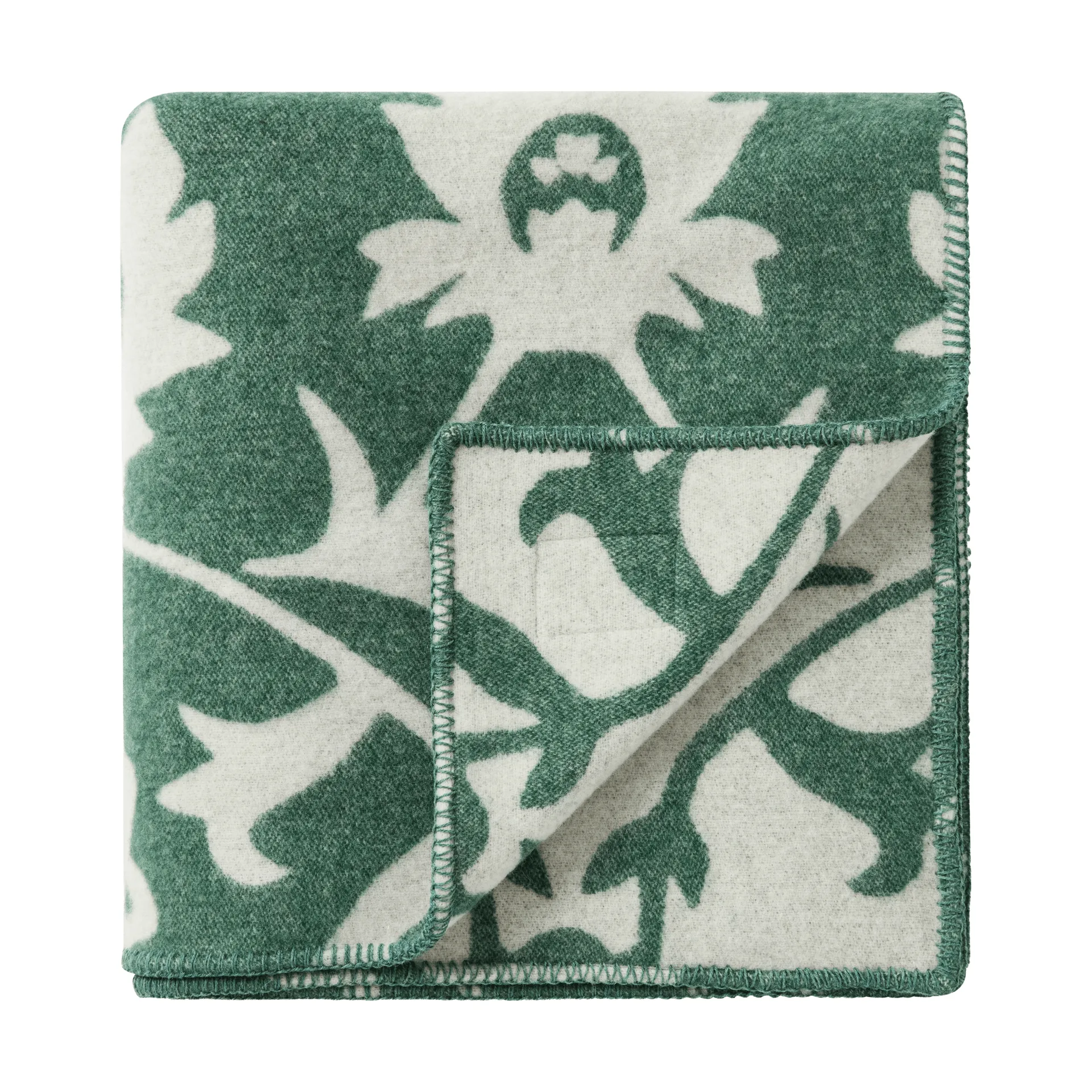 Koc wełniany żakardowy Flower, Green-Light beige Lexington