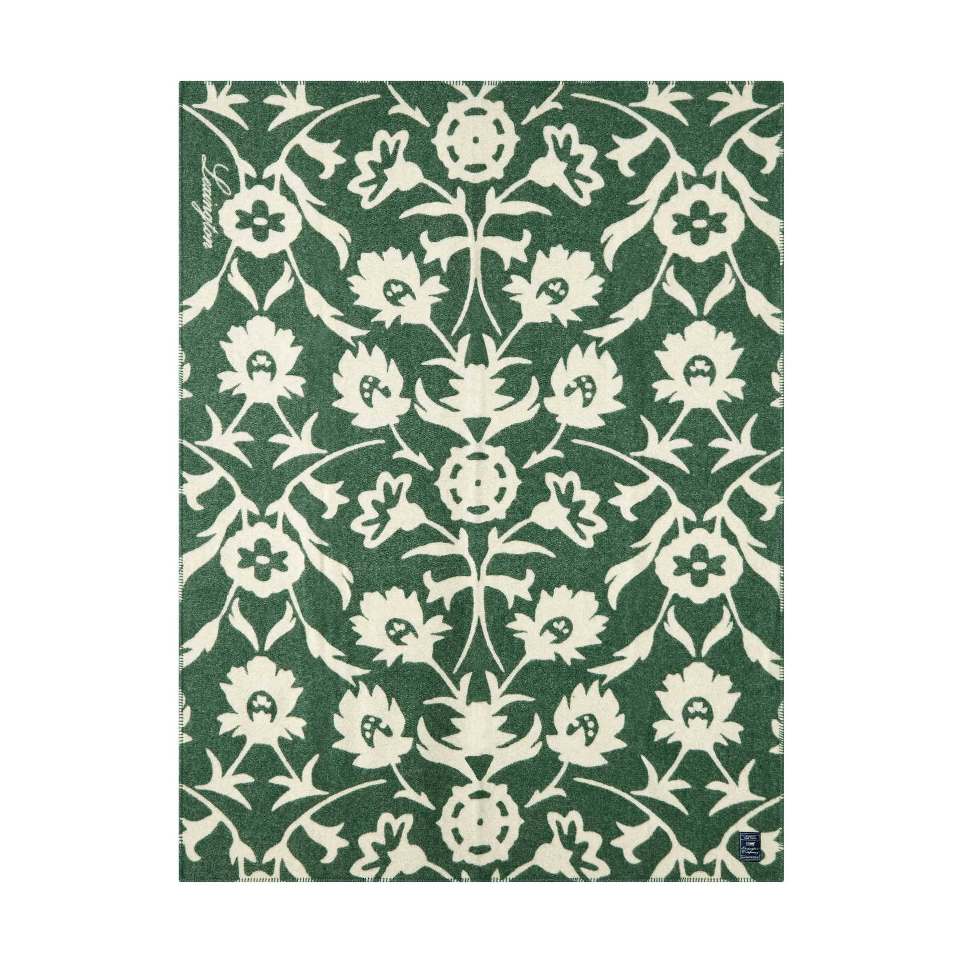 Koc wełniany żakardowy Flower, Green-Light beige Lexington