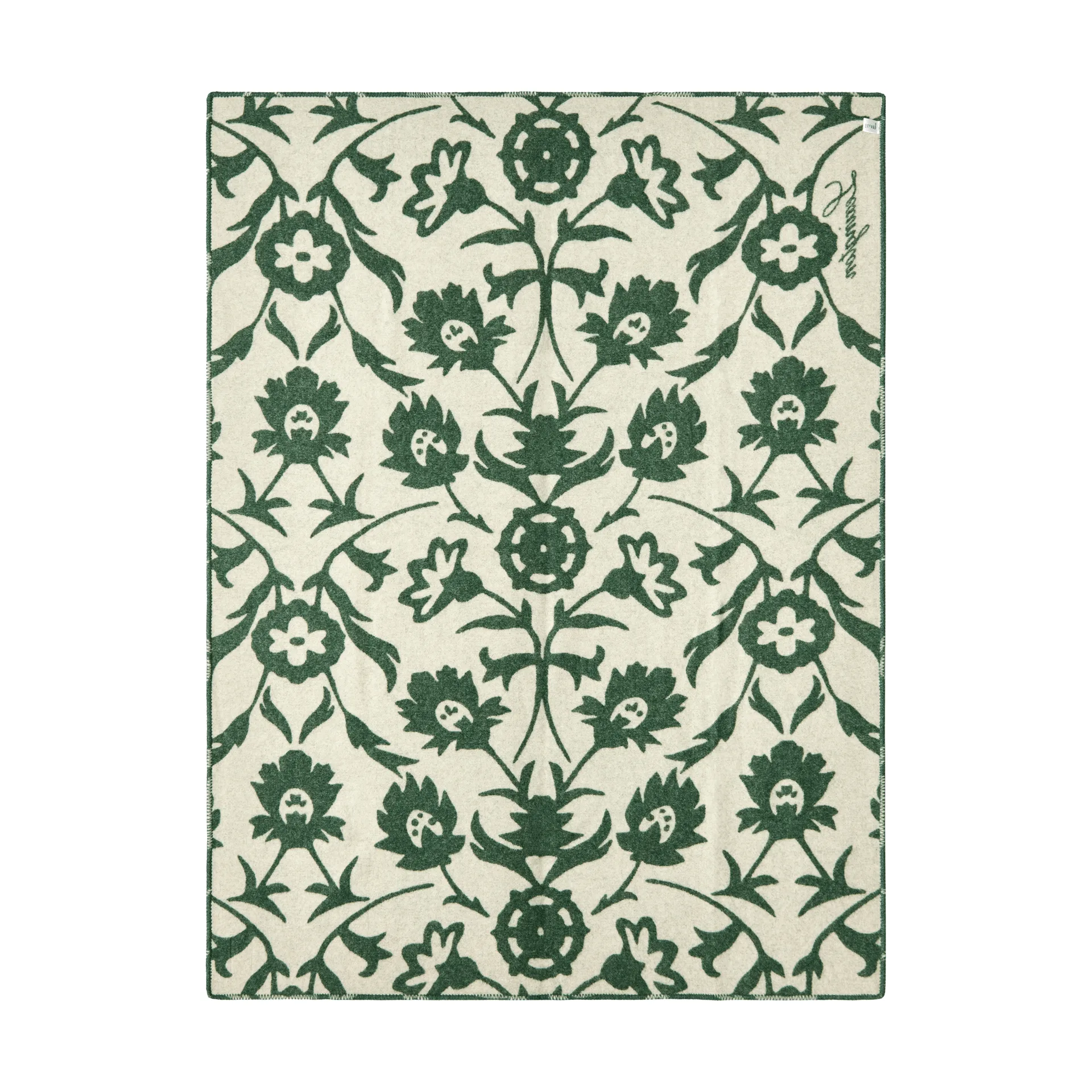 Koc wełniany żakardowy Flower, Green-Light beige Lexington
