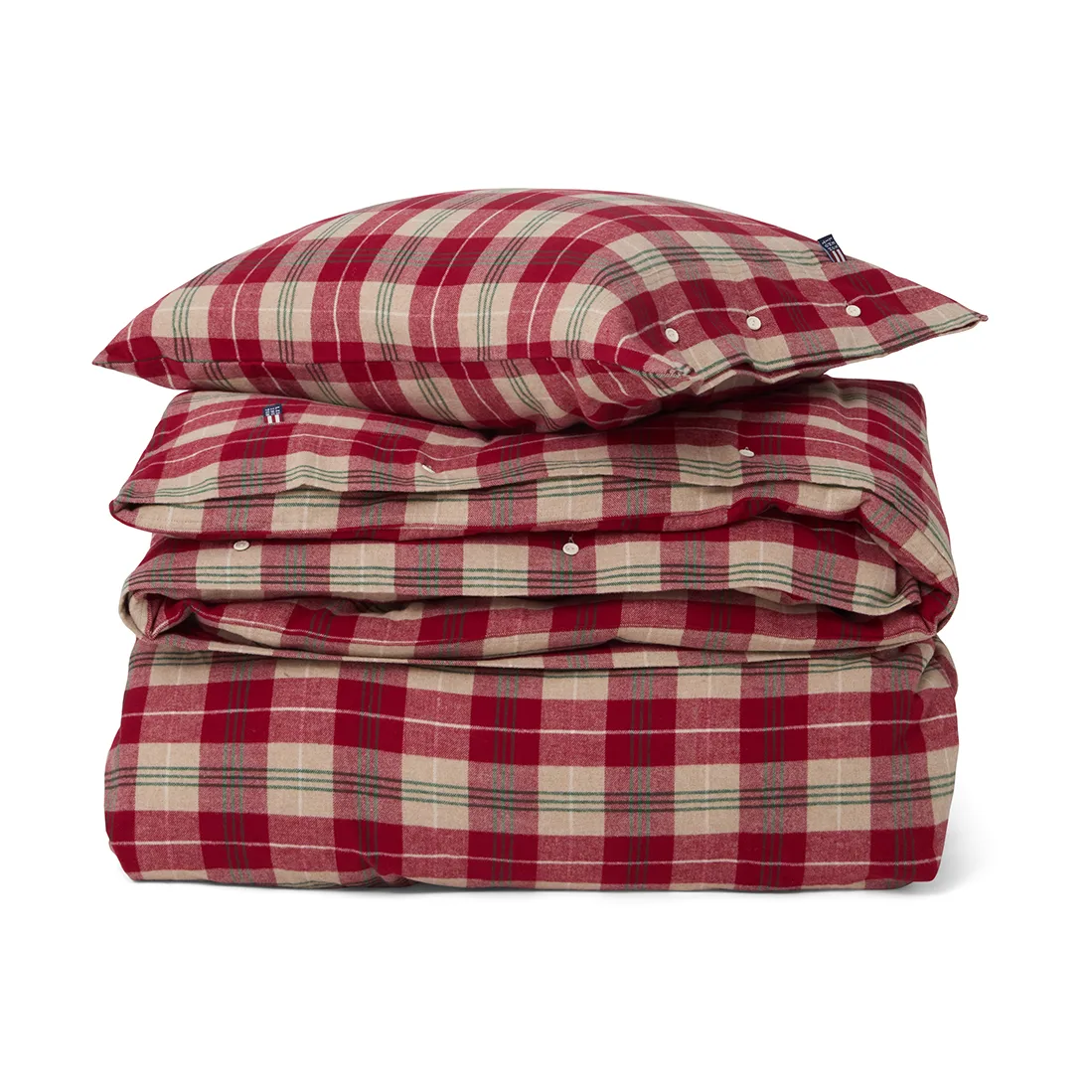 Komplet pościeli Checked Cotton Flannel, Czerwono-beżowo-zielono-biały Lexington