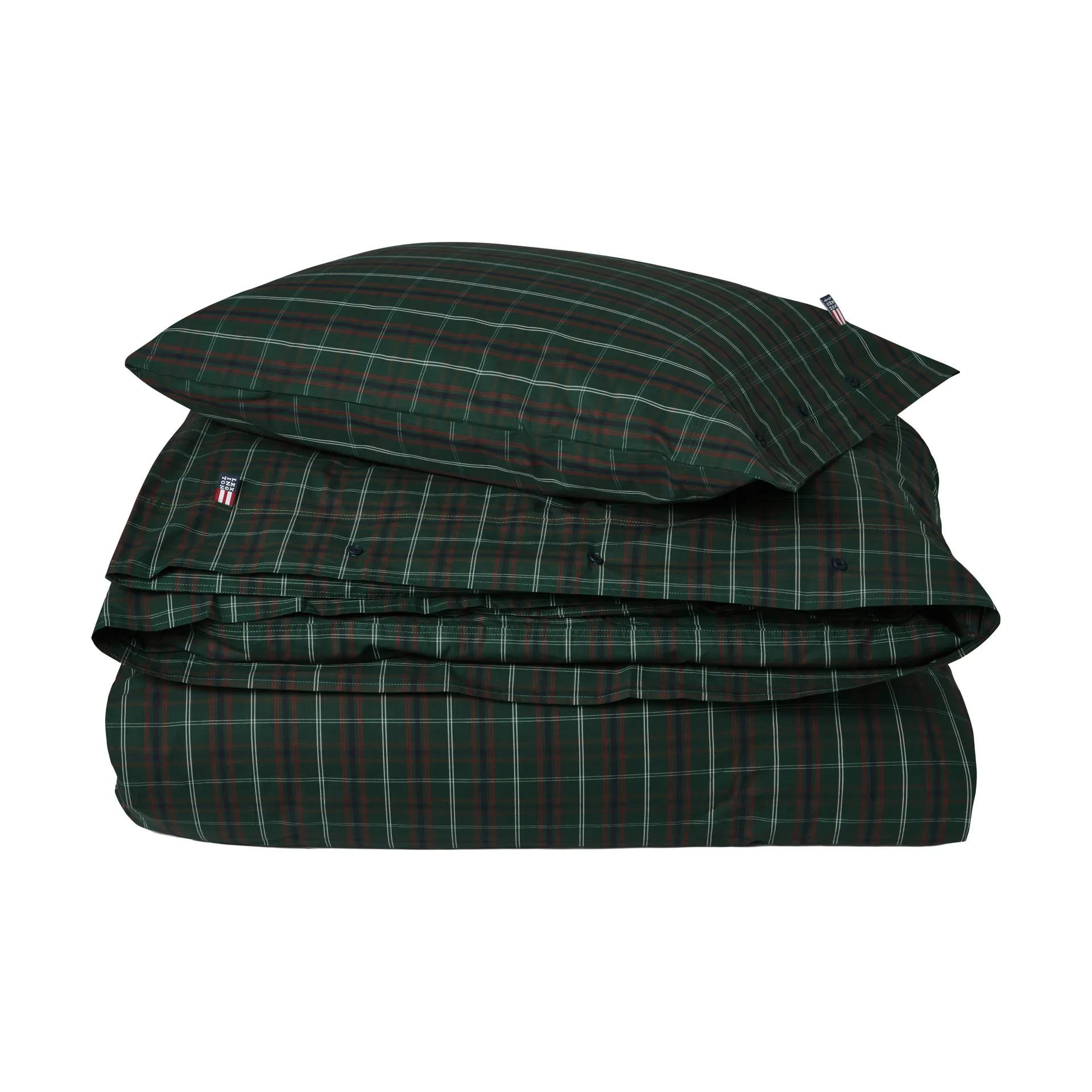 Komplet pościeli Checked cotton percale, Green-navy, 2 szt. 50x60 cm/1 szt. 220x220 cm Lexington