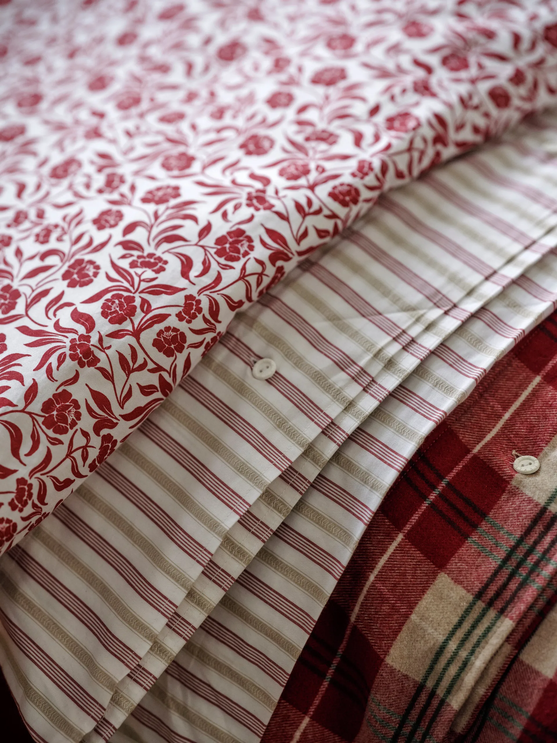 Komplet pościeli Flower Printed Cotton Sateen, Biało-czerwony Lexington