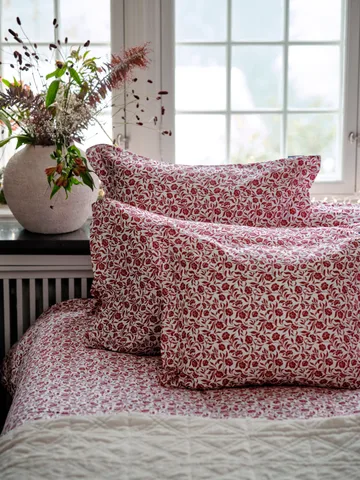 Komplet pościeli Flower Printed Cotton Sateen - Biało-czerwony - Lexington