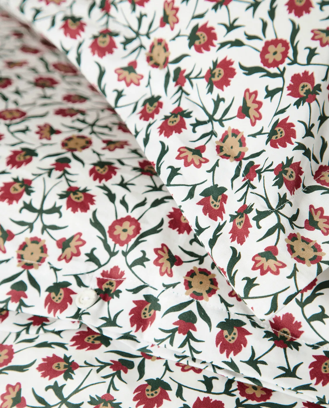 Komplet pościeli Flower Printed Cotton Sateen, White-red-green-beige, 2 szt. 50x60 cm/1 szt. 220x220 cm Lexington