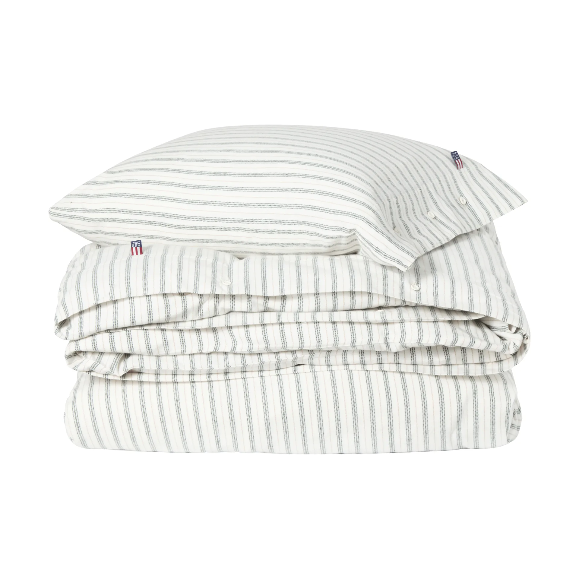 Komplet pościeli Stripe cotton flannel, White-green-beige, 2 szt. 50x60 cm/1 szt. 220x220 cm Lexington