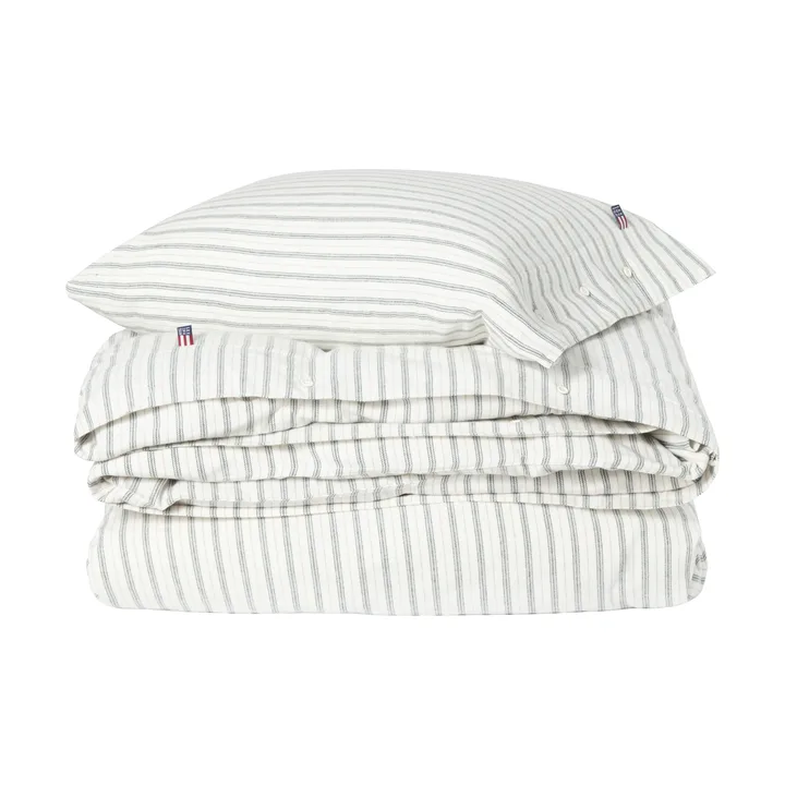 Komplet pościeli Stripe cotton flannel - White-green-beige, 2 szt. 50x60 cm/1 szt. 220x220 cm - Lexington