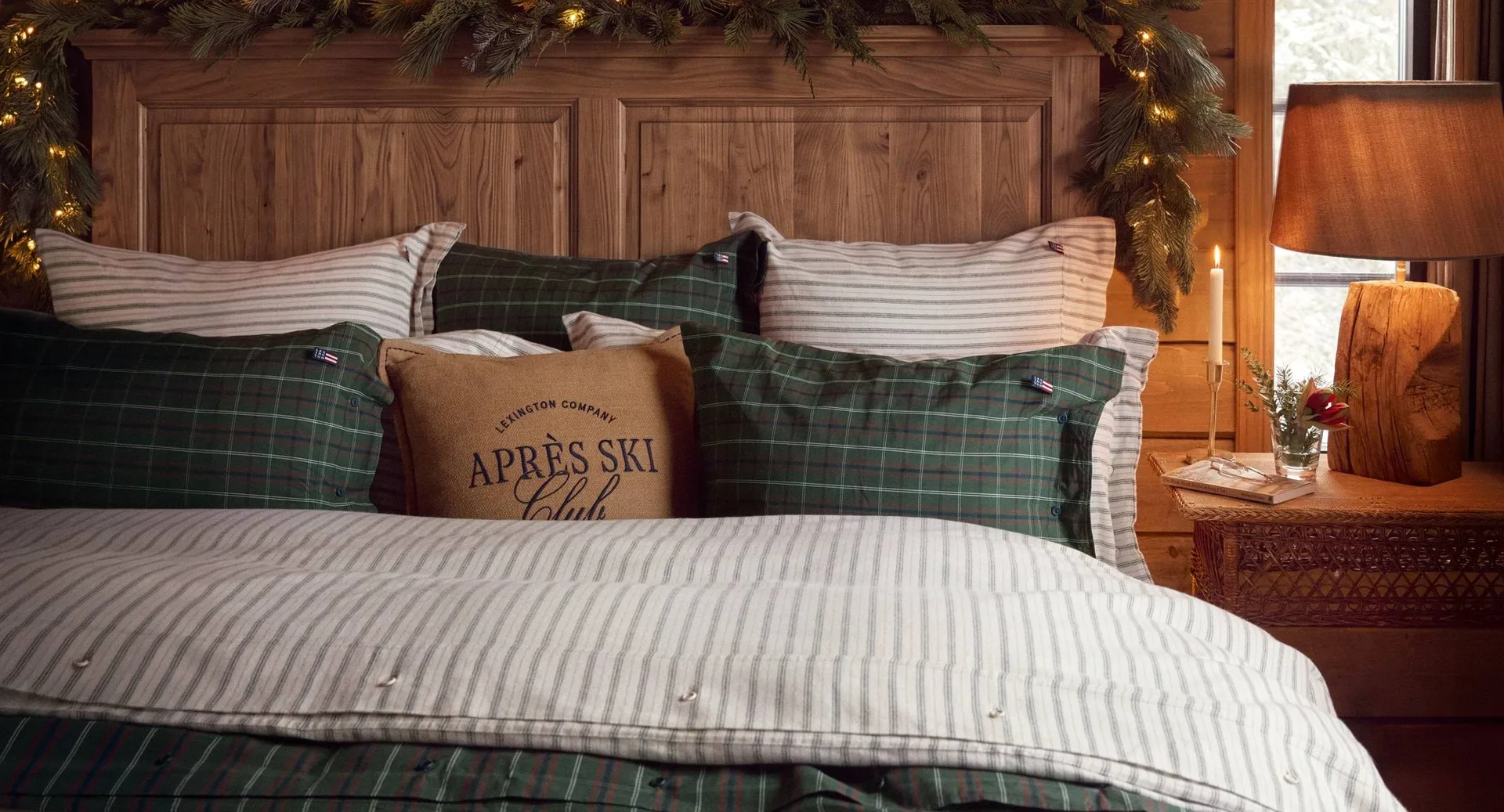 Komplet pościeli Stripe cotton flannel, White-green-beige, 50x60 cm/150x210 cm Lexington
