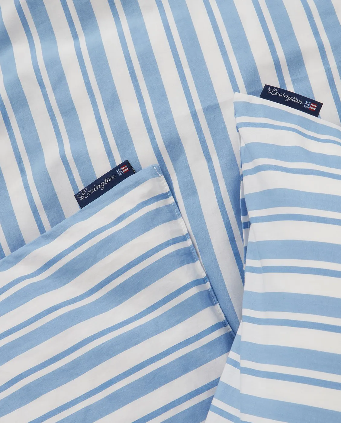 Komplet pościeli Striped Cotton Poplin, White-Blue, 2 poszewki na poduszki Lexington