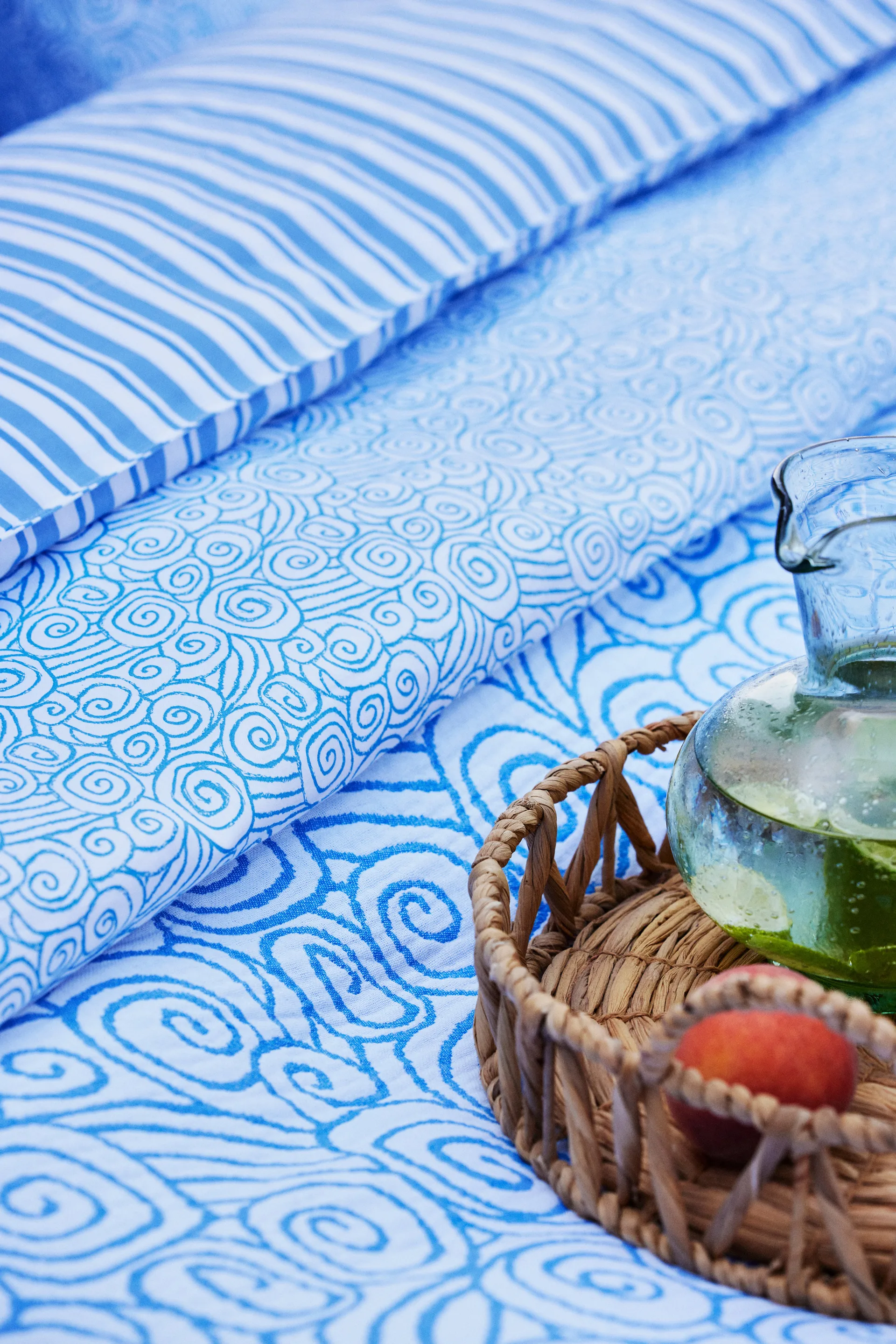 Komplet pościeli Wave Printed Cotton Sateen, White-Blue, 1 poszewka na poduszkę Lexington