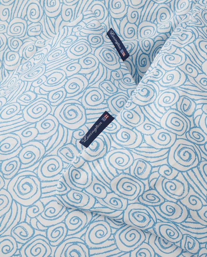 Komplet pościeli Wave Printed Cotton Sateen, White-Blue, 2 poszewki na poduszki Lexington