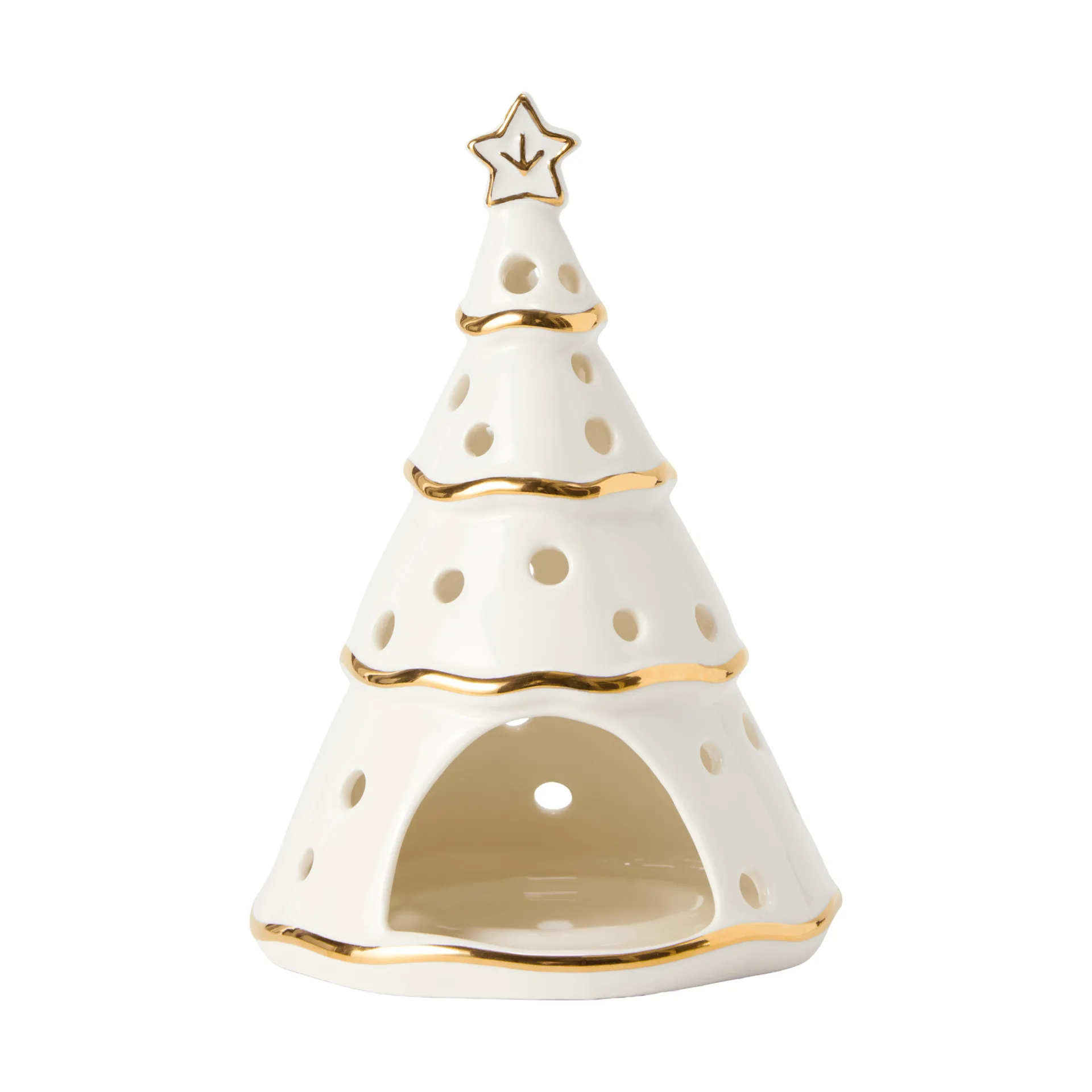 Lampion Christmas Tree, White-gold, 16,5 cm Lexington