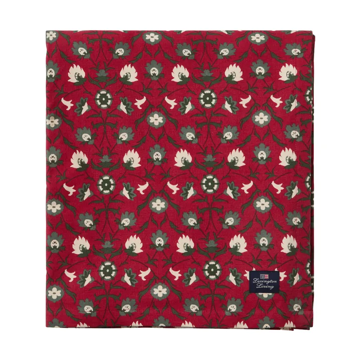 Obrus Flower printed z bawełny organicznej - Red-beige-green, 150x350 cm - Lexington