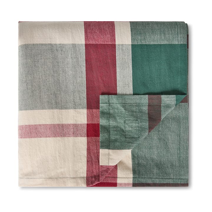 Obrus zielono-czerwony Checked z lnu i bawełny, 150x350 cm Lexington