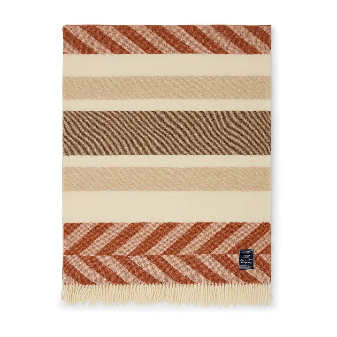 Pled Herringbone Striped Recycled Wool 130x170 cm, Copper-brown Lexington