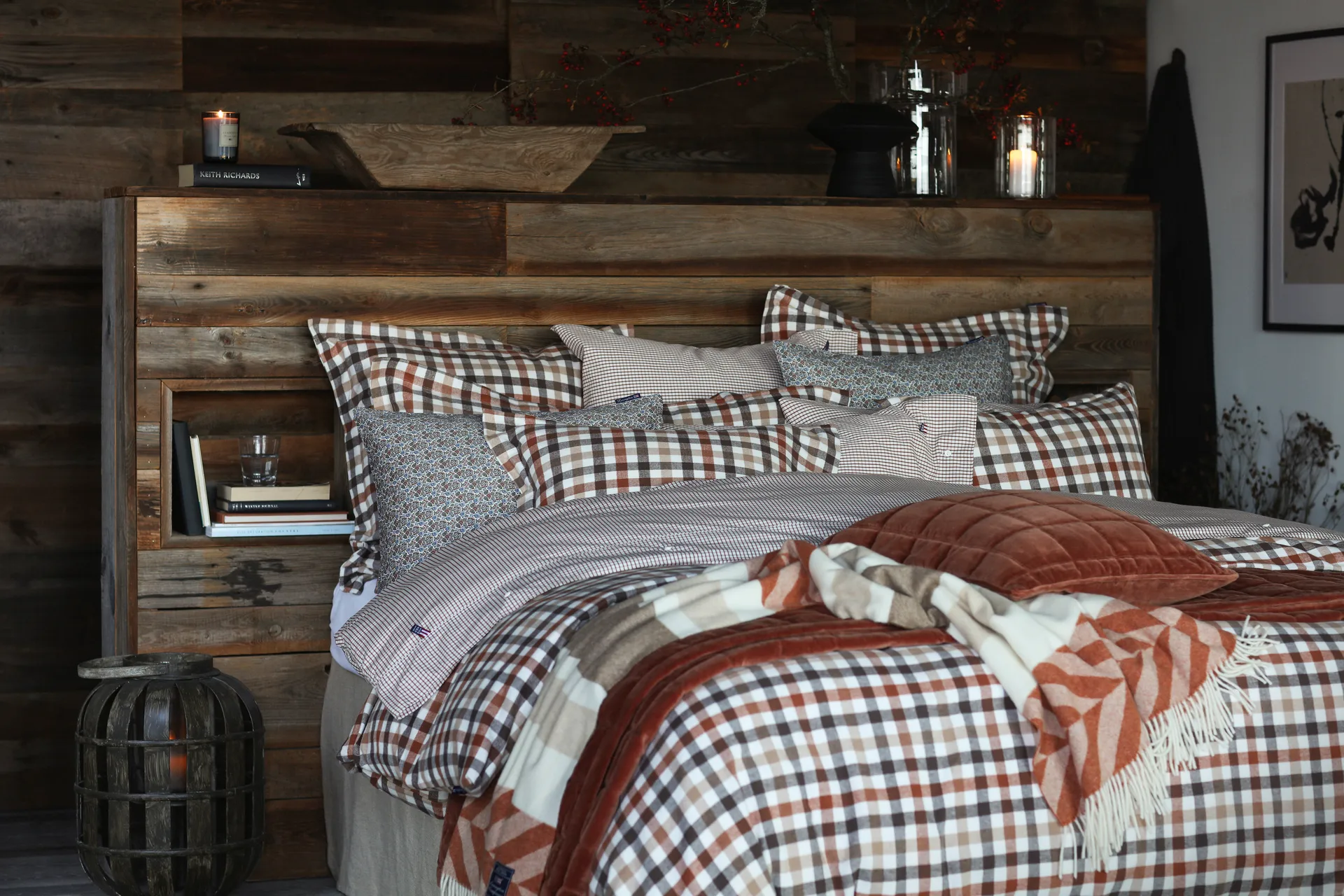 Pled Herringbone Striped Recycled Wool 130x170 cm, Copper-brown Lexington