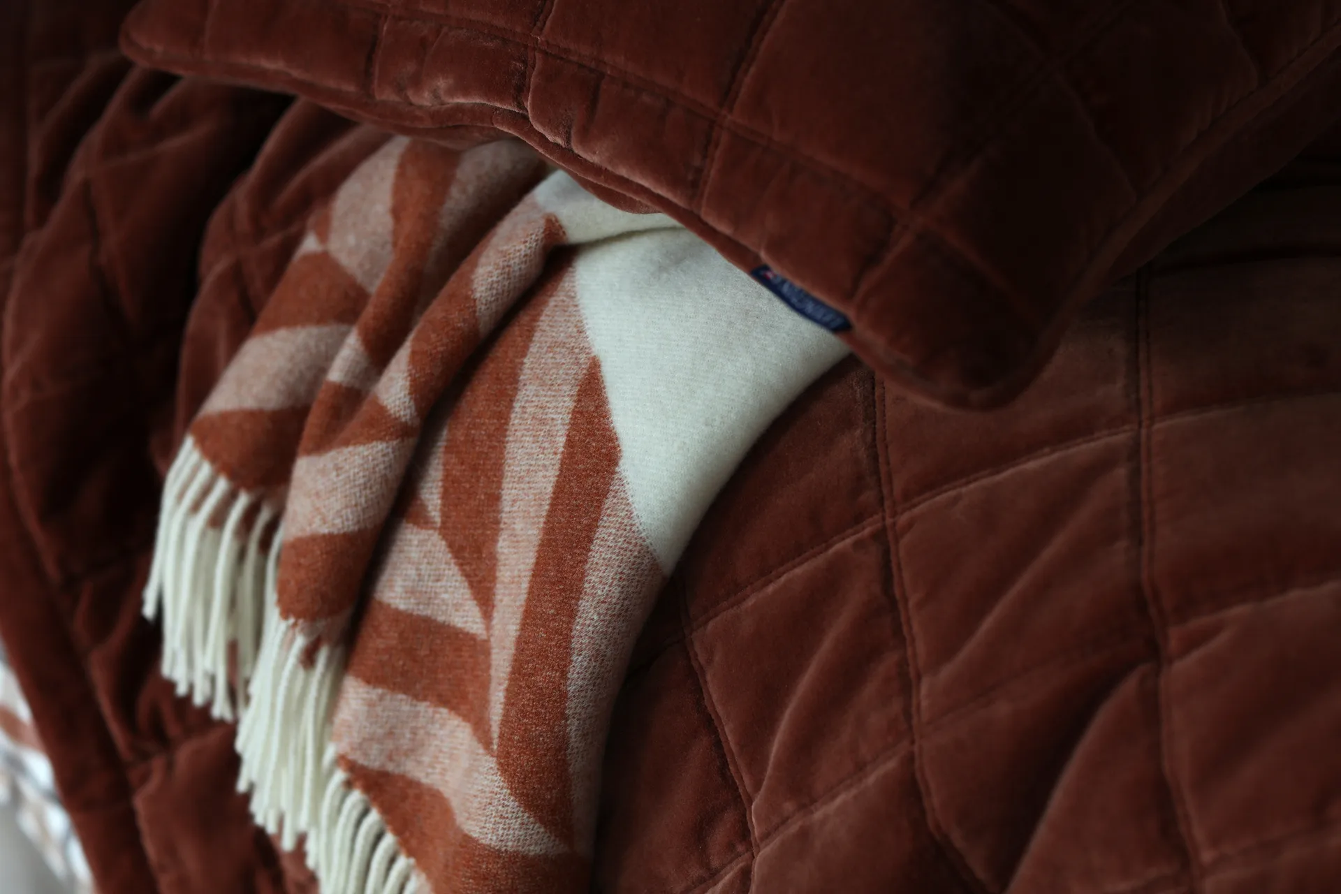 Pled Herringbone Striped Recycled Wool 130x170 cm, Copper-brown Lexington