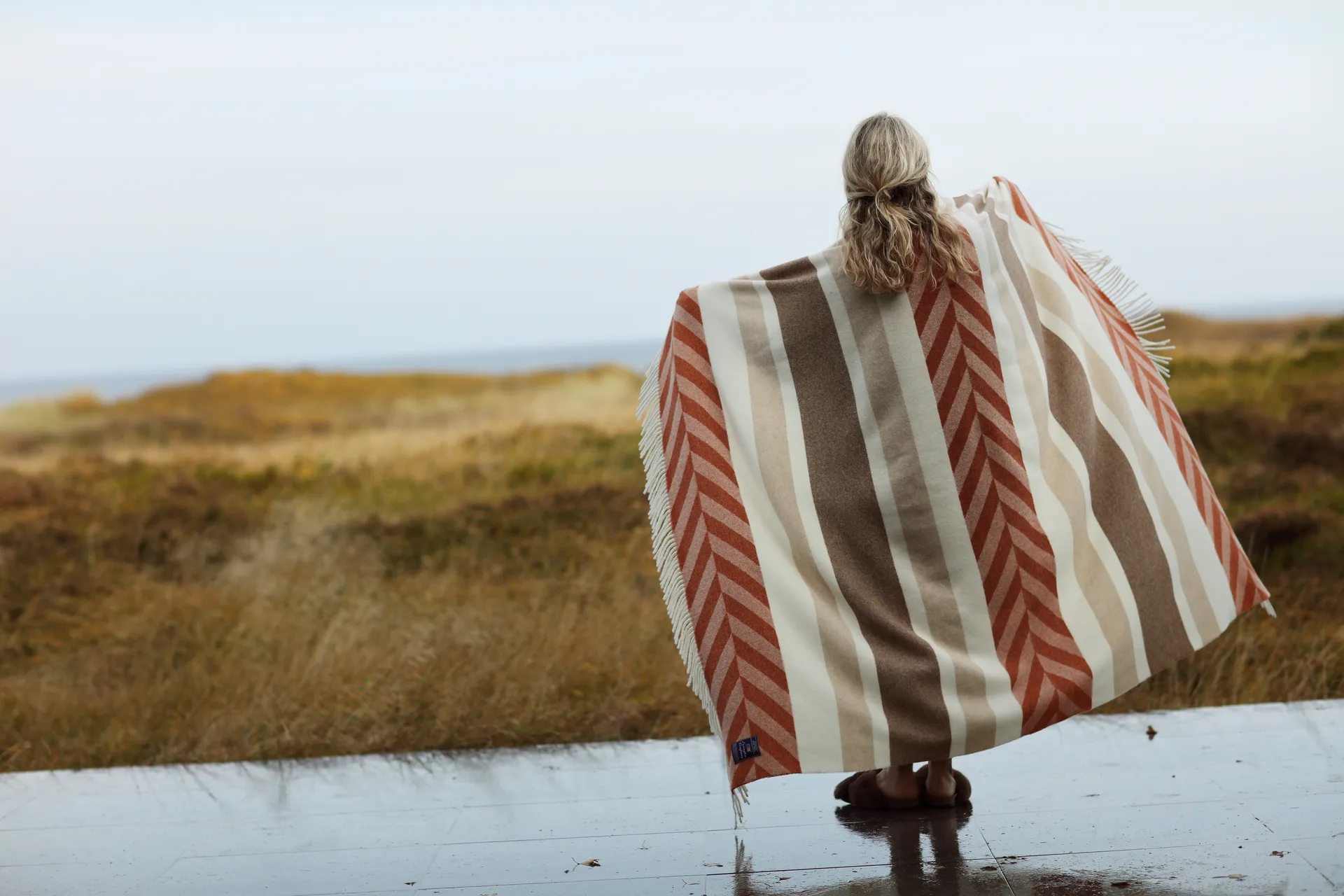Pled Herringbone Striped Recycled Wool 130x170 cm, Copper-brown Lexington