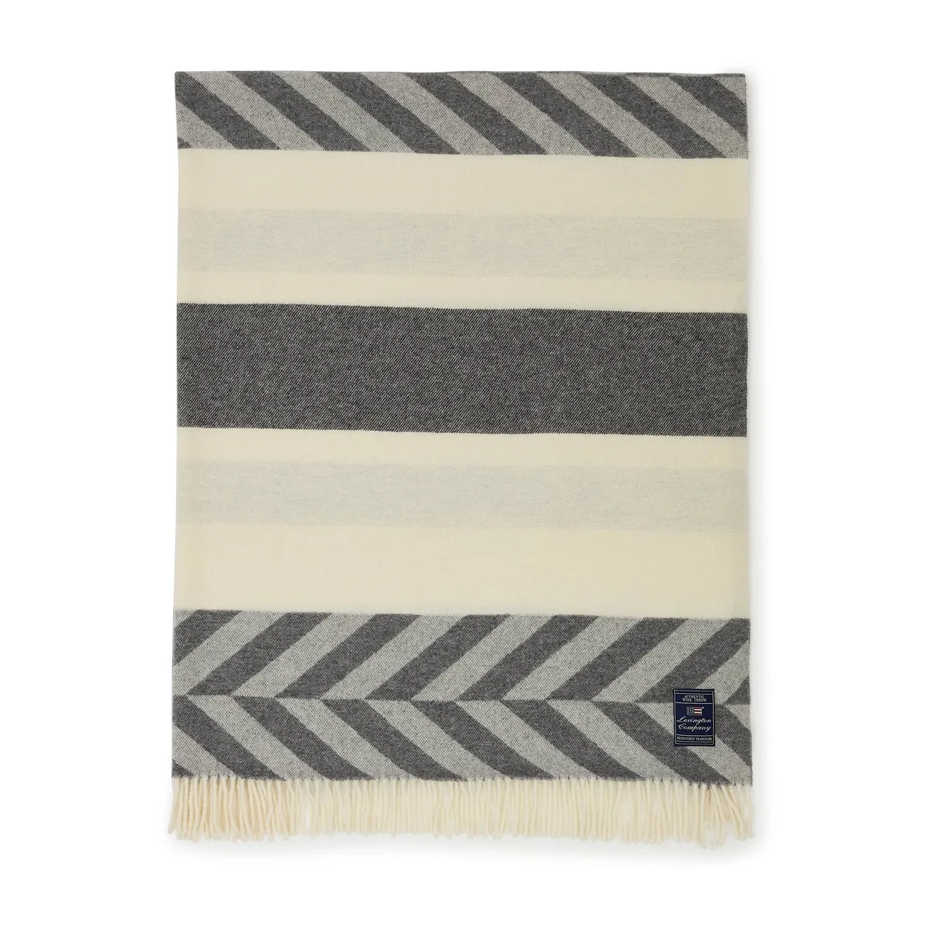 Pled Herringbone Striped Recycled Wool 130x170 cm, Gray-off white Lexington