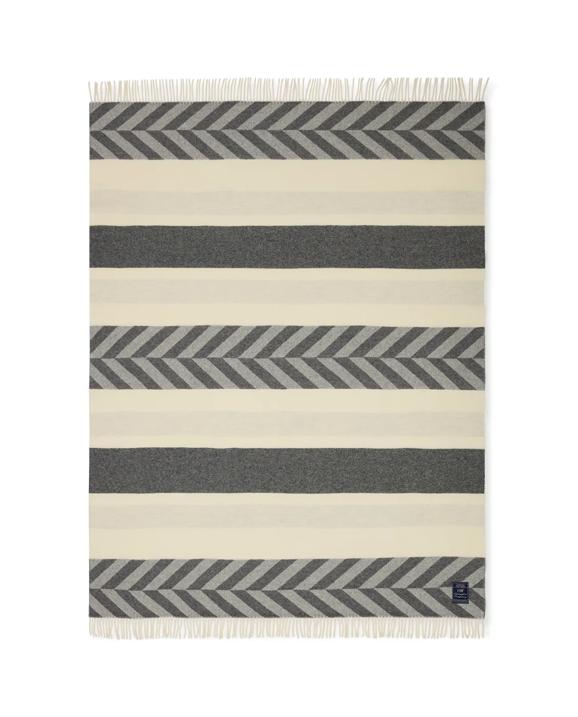 Pled Herringbone Striped Recycled Wool 130x170 cm, Gray-off white Lexington