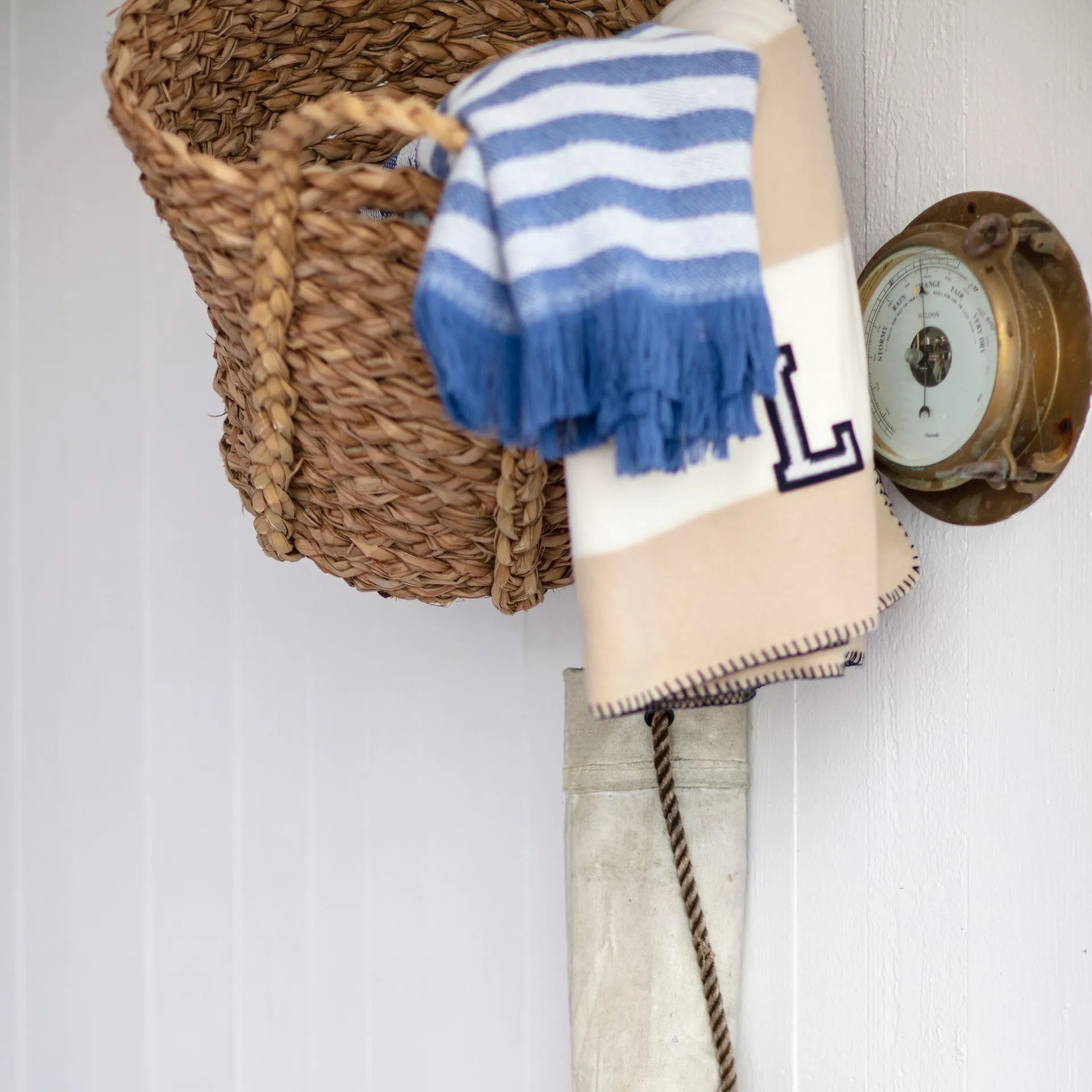 Pled Striped Recycled Cotton 130x170 cm, Blue-white Lexington