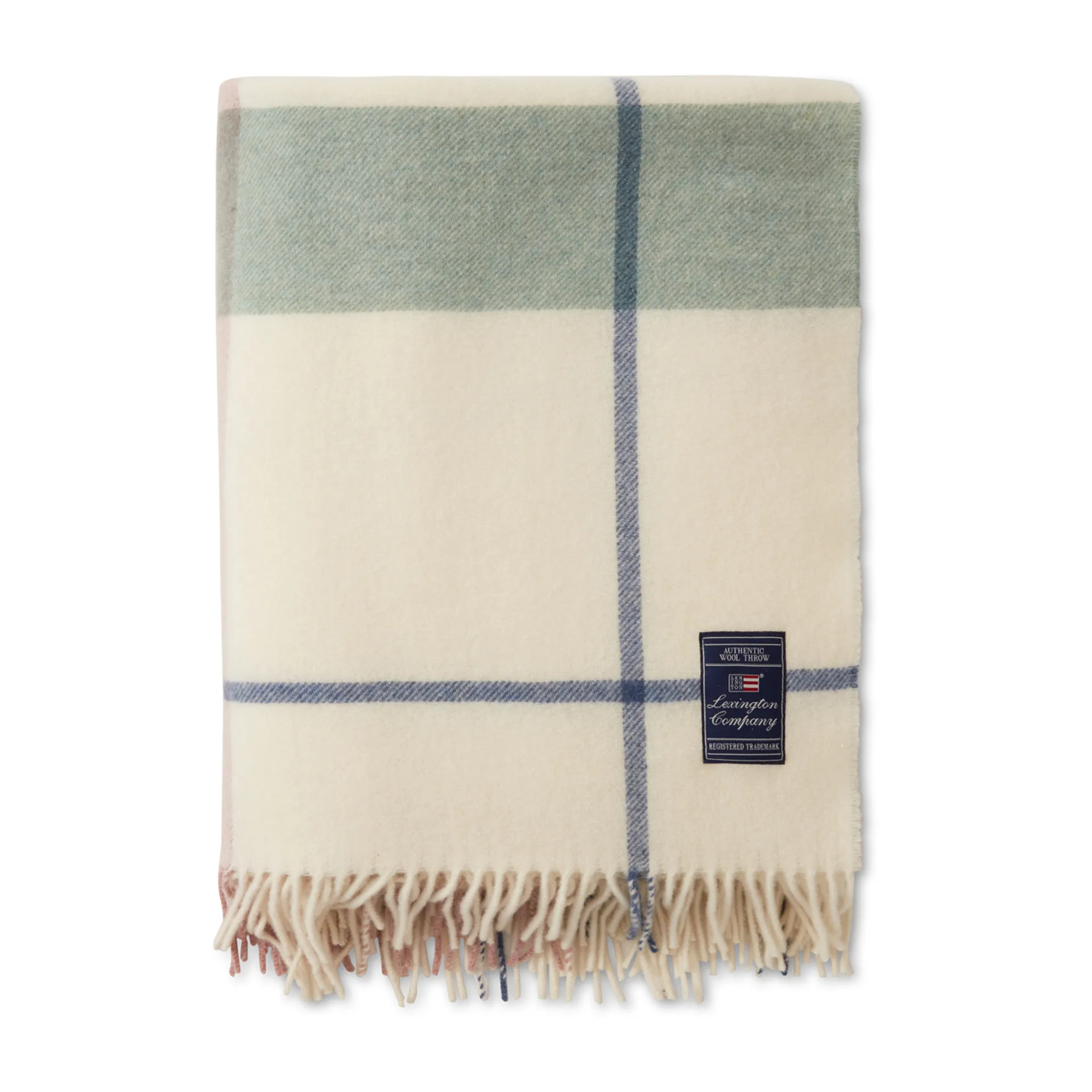 Pled wełniany Checked Recycled 130x170 cm, Złamana biel-zielony-różowy Lexington