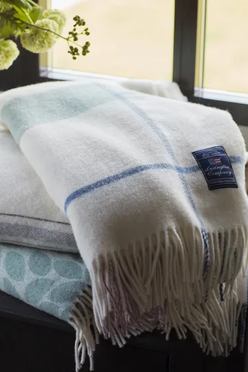 Pled wełniany Checked Recycled 130x170 cm - Złamana biel-zielony-różowy - Lexington