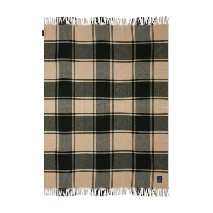 Pled wełniany Checked Recycled 130x170 cm - Zielony-beżowy - Lexington