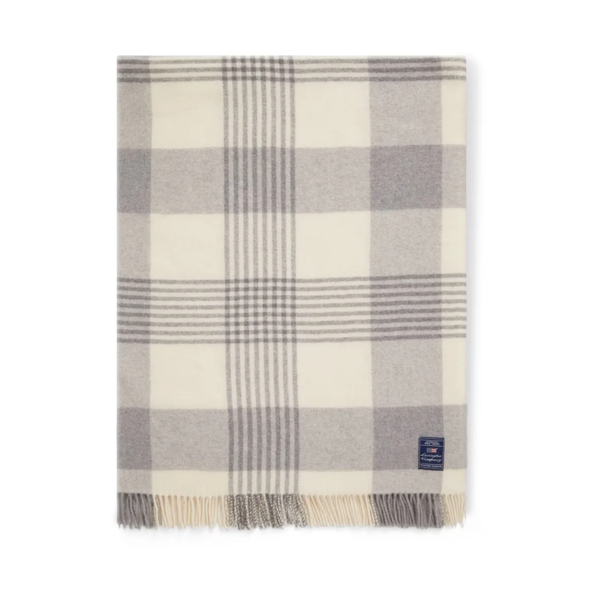 Pled wełniany Gray Checked Recycled Wool 130x170 cm, Gray-white Lexington