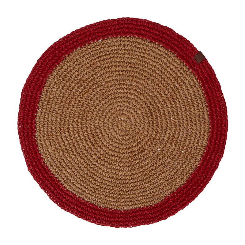 Podkładka na stół Round Recycled Paper Straw Ø38, Beżowy-czerwony Lexington