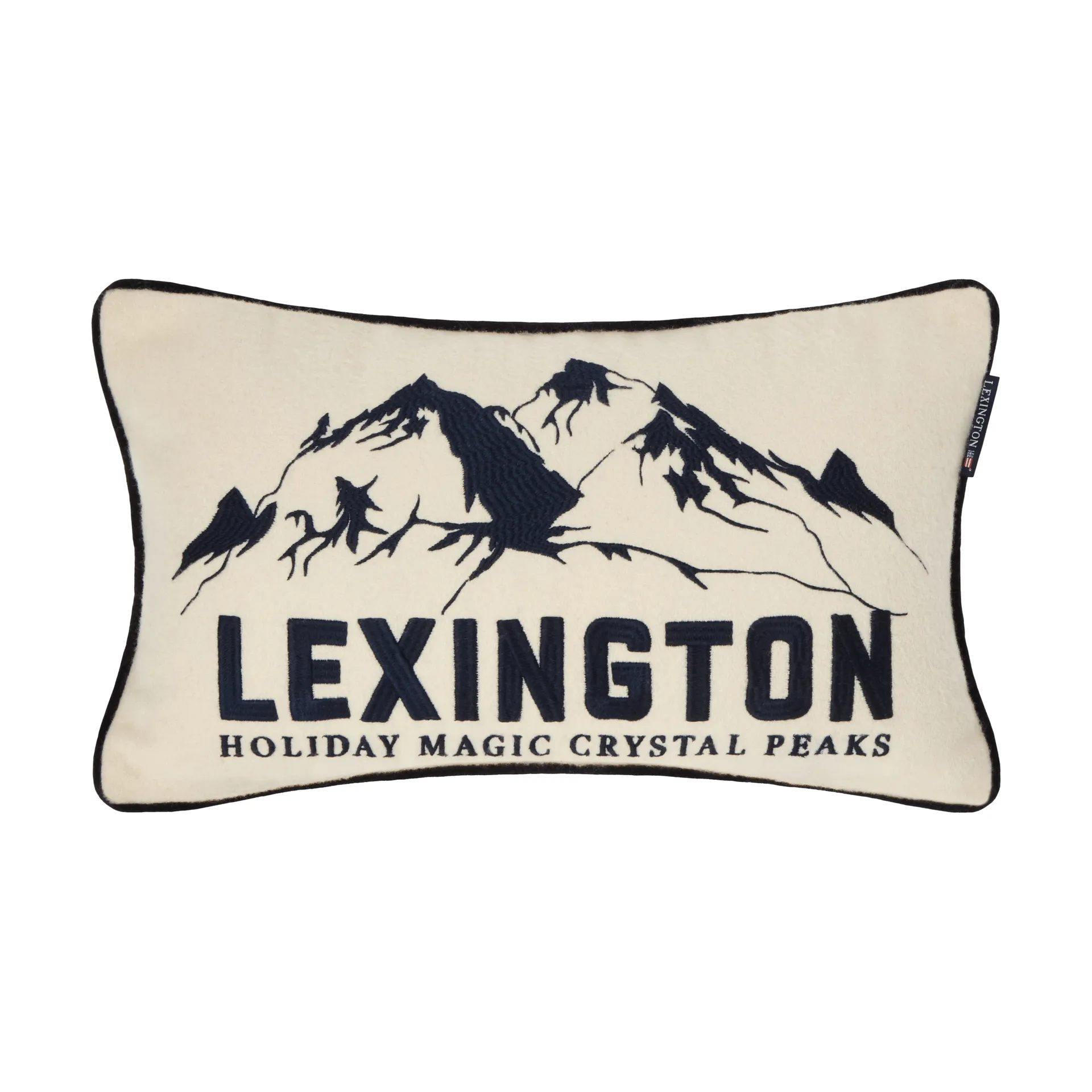 Poduszka dekoracyjna Mountains Logo z miksu wełny, White-navy, 50x30 cm Lexington