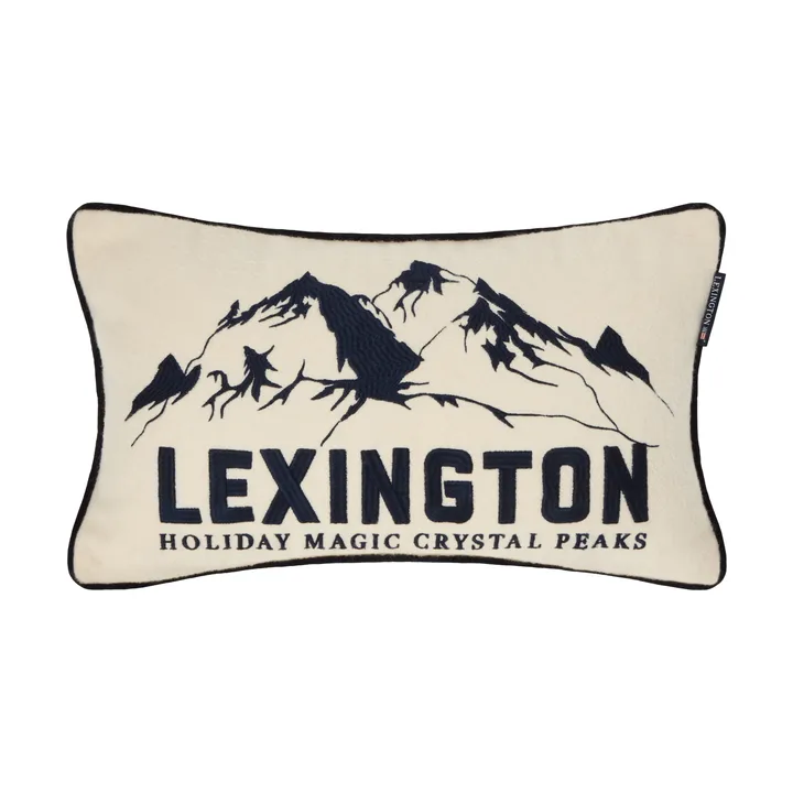 Poduszka dekoracyjna Mountains Logo z miksu wełny - White-navy, 50x30 cm - Lexington