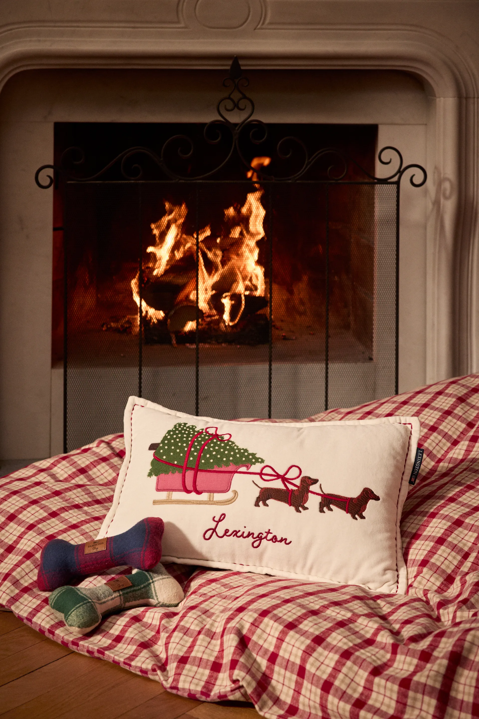 Poduszka Dog Sleigh z ekologicznej bawełnianej welury 30x50 cm, White Lexington