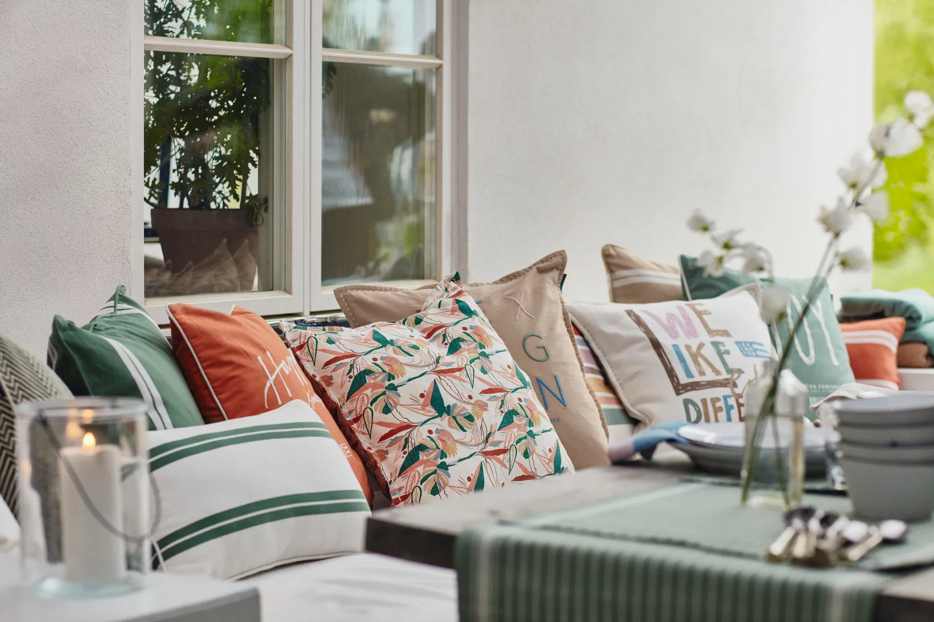 Poduszka Side Striped small 30x50 cm, Biało-zielony Lexington