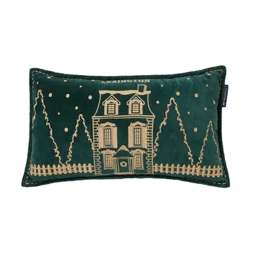 Poduszka Winter House z ekologicznej bawełnianej welury 30x50 cm - Green-Light Beige - Lexington