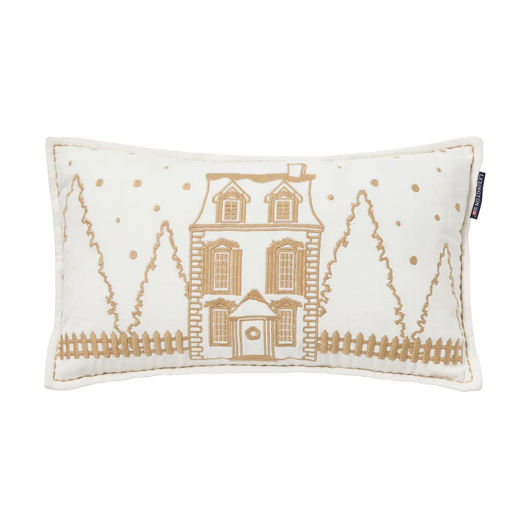 Poduszka Winter House z ekologicznej bawełnianej welury 30x50 cm, White-Light beige Lexington