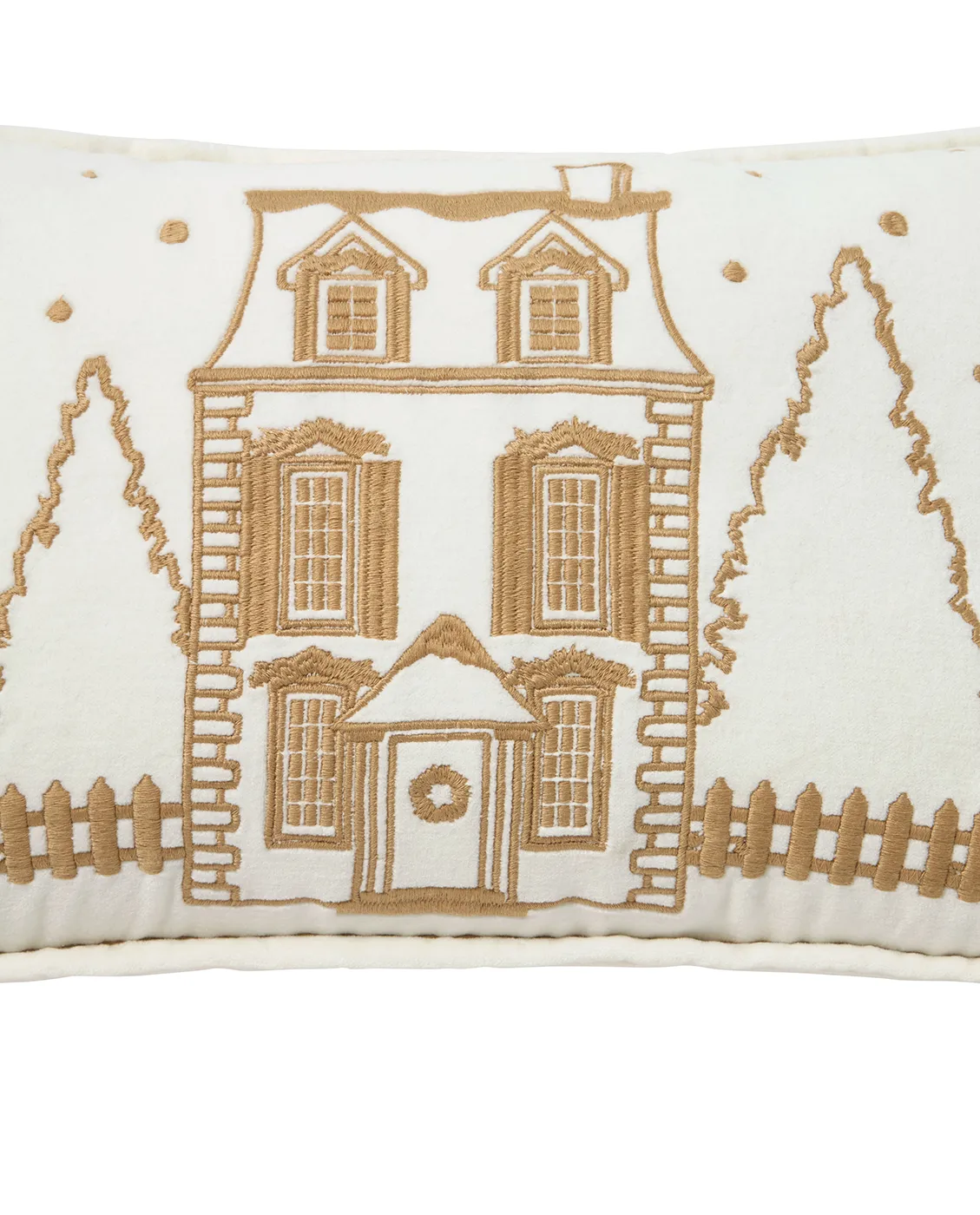 Poduszka Winter House z ekologicznej bawełnianej welury 30x50 cm, White-Light beige Lexington