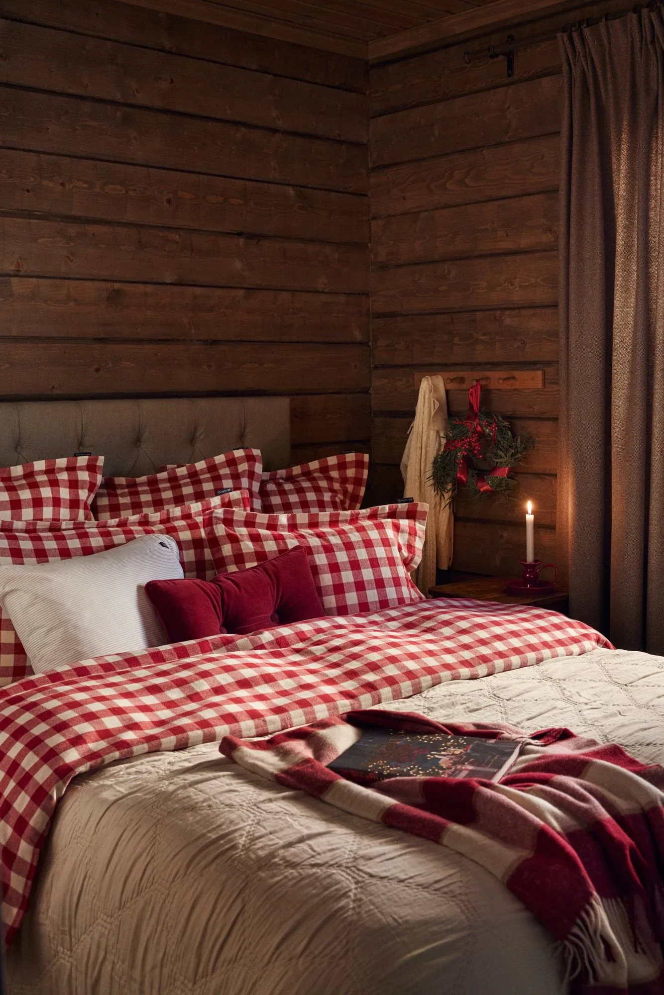 Poszewka na poduszkę Checked Cotton Flannel 50x60 cm, Red-light beige Lexington