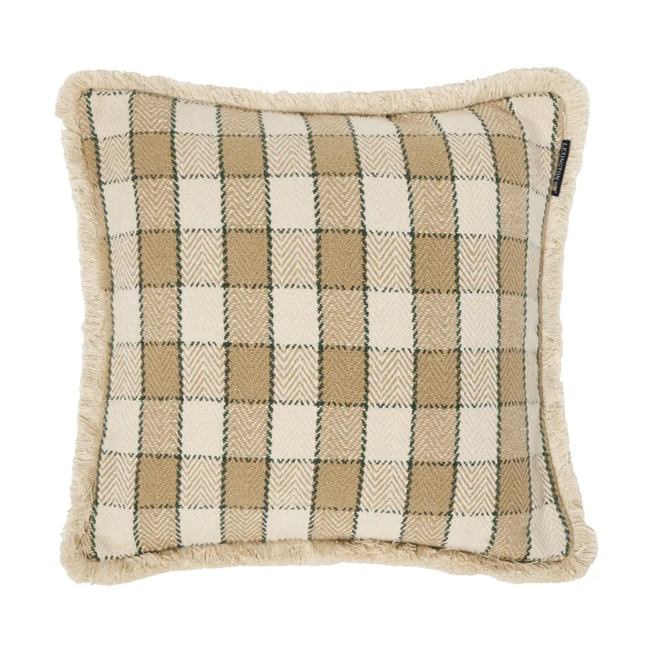 Poszewka na poduszkę Checked organic cotton fringe - Beige-light beige-green - Lexington