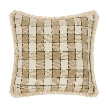 Poszewka na poduszkę Checked organic cotton fringe - Beige-light beige-green - Lexington