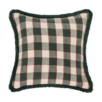 Poszewka na poduszkę Checked organic cotton fringe - Green-light beige-red - Lexington