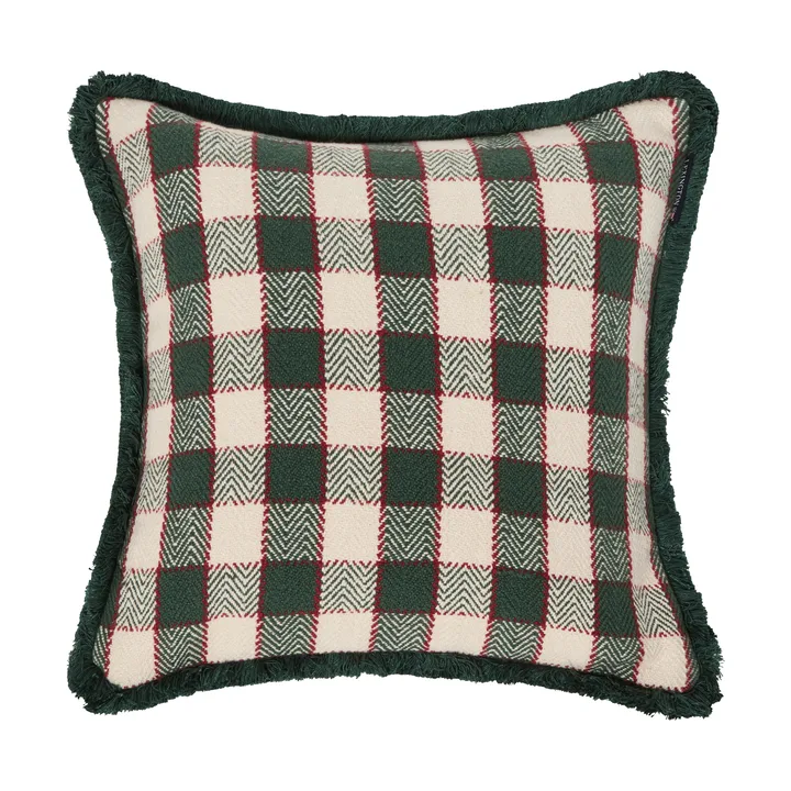 Poszewka na poduszkę Checked organic cotton fringe - Green-light beige-red - Lexington