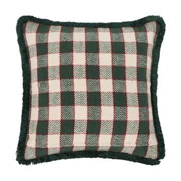 Poszewka na poduszkę Checked organic cotton fringe - Green-light beige-red - Lexington