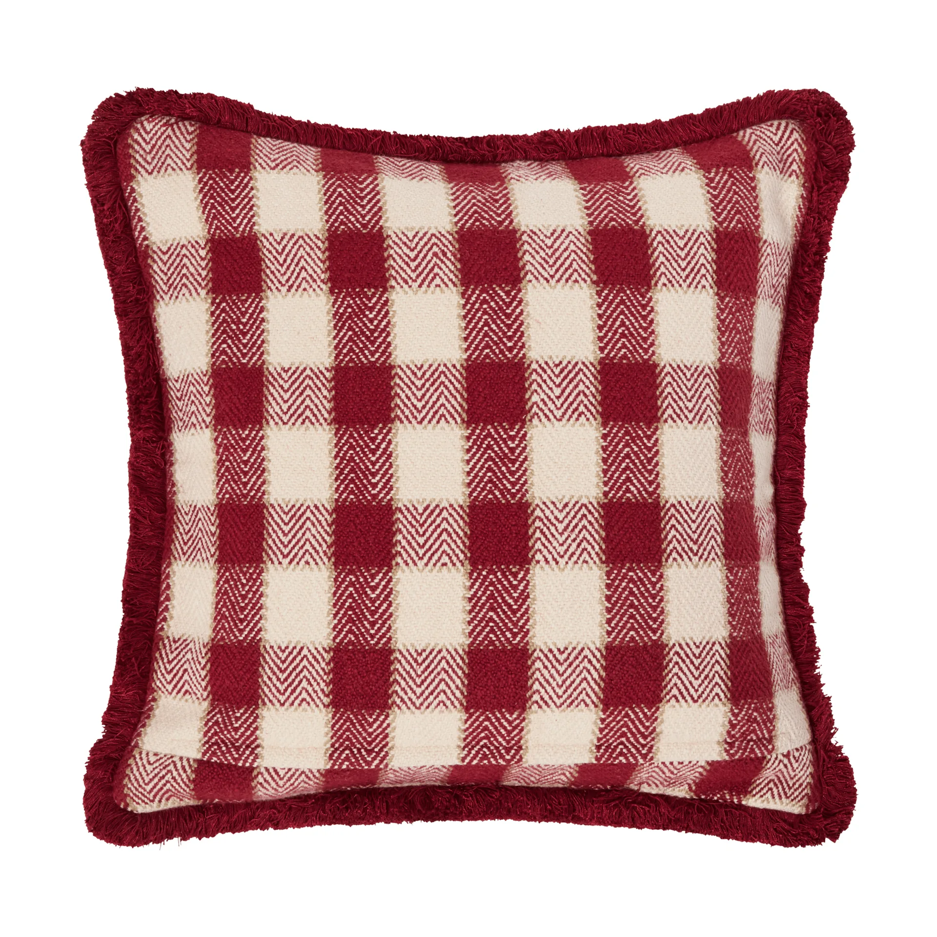Poszewka na poduszkę Checked organic cotton fringe, Red-light beige-beige Lexington