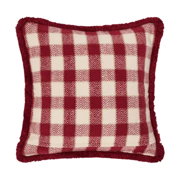 Poszewka na poduszkę Checked organic cotton fringe - Red-light beige-beige - Lexington